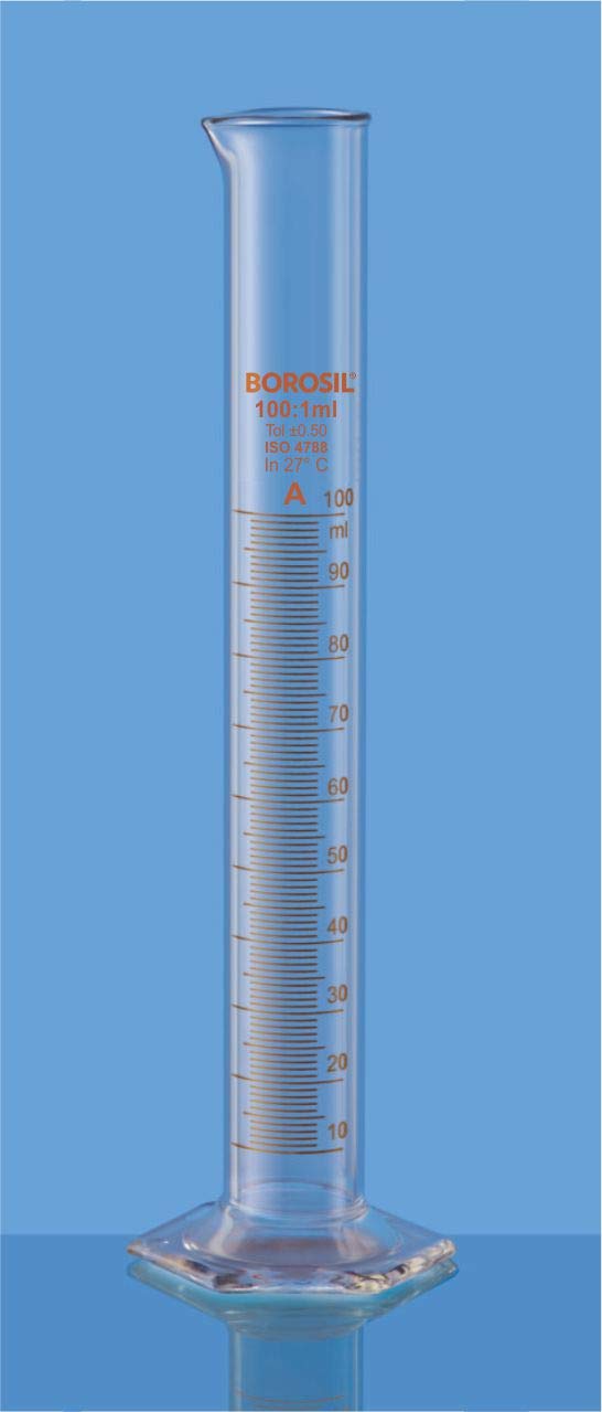 Borosil Class B Graduated, Single Metric Scale, with Pour out, with Hexagonal Base Cylinder(3022)