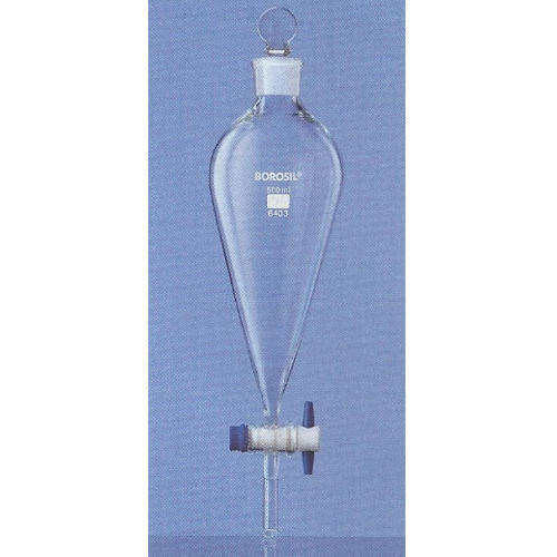 Borosil Separating, Pear Shape, with PTFE Key Stopcock, Interchangeable Stopper Funnel (6403)