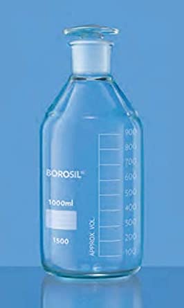 Borosil Reagent, Plain Narrow Mouth, Graduated with interchangeable Flat Head stopper (1500)