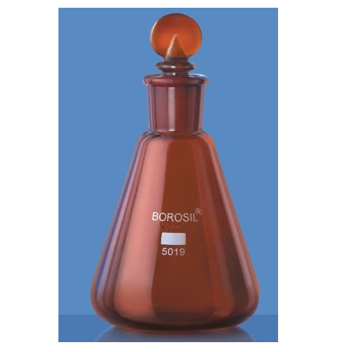 Borosil Amber Erlenmeyer Conical Flask With Interchangeable Stopper (5019)