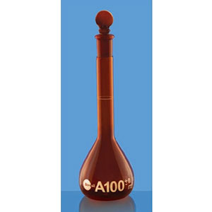 Borosil Amber Volumetric Flask with I/C Solid Glass Stopper Class A (5648)