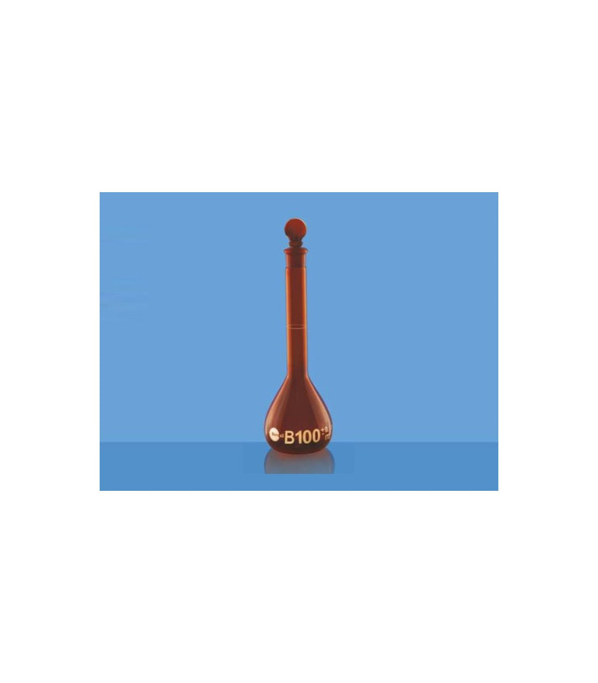 Borosil Amber Volumetric Flask with I/C Solid Glass Stopper Class B (5649)