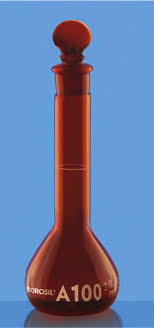 Borosil Amber Wide Mouth Volumetric Flask with I/C Solid Glass Stopper Class A (5653)